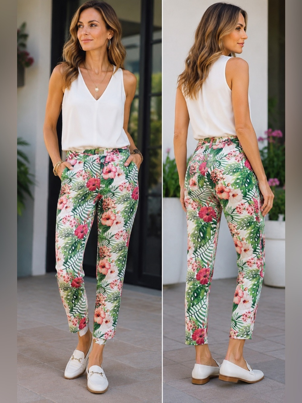 Sacoor Brothers pink green floral flower tropical ankle pants Sz 38 NWT